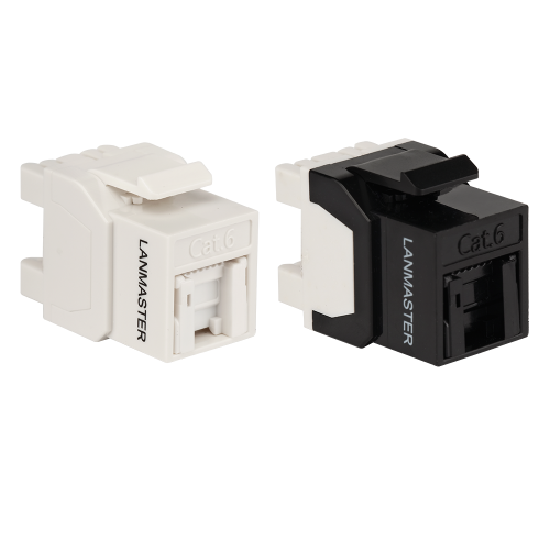 Keystone module, RJ45, category 5E, UTP, 180 degrees, with built-in shutter